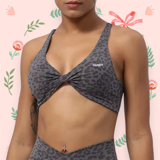 Twist It Bra in Leopard Charcoal